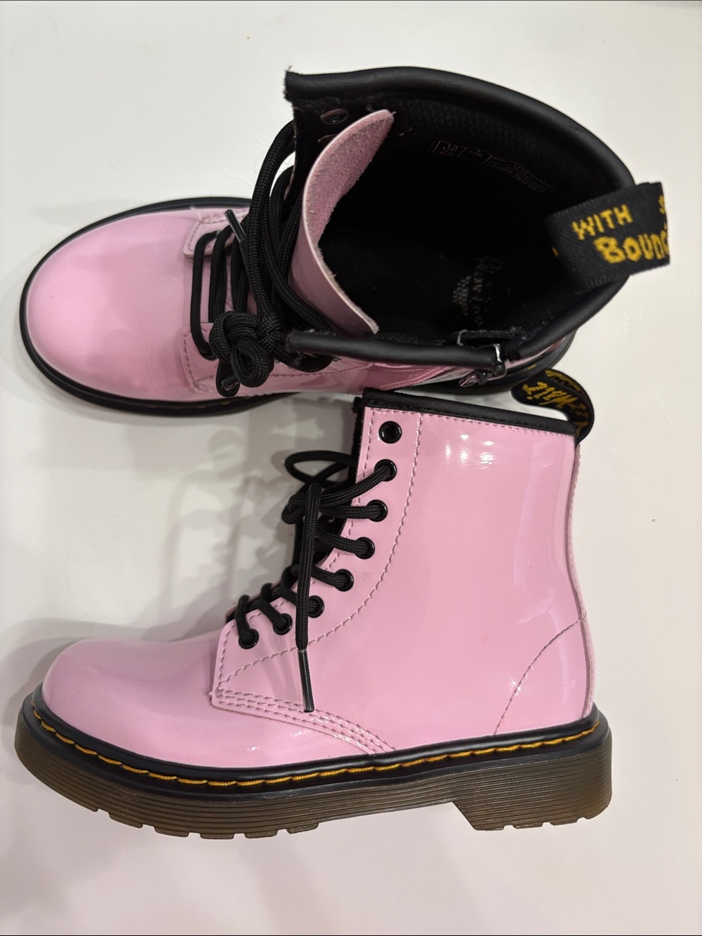 Dr. Martens Pink Patent Lace-Up Kids Boots Size 1
